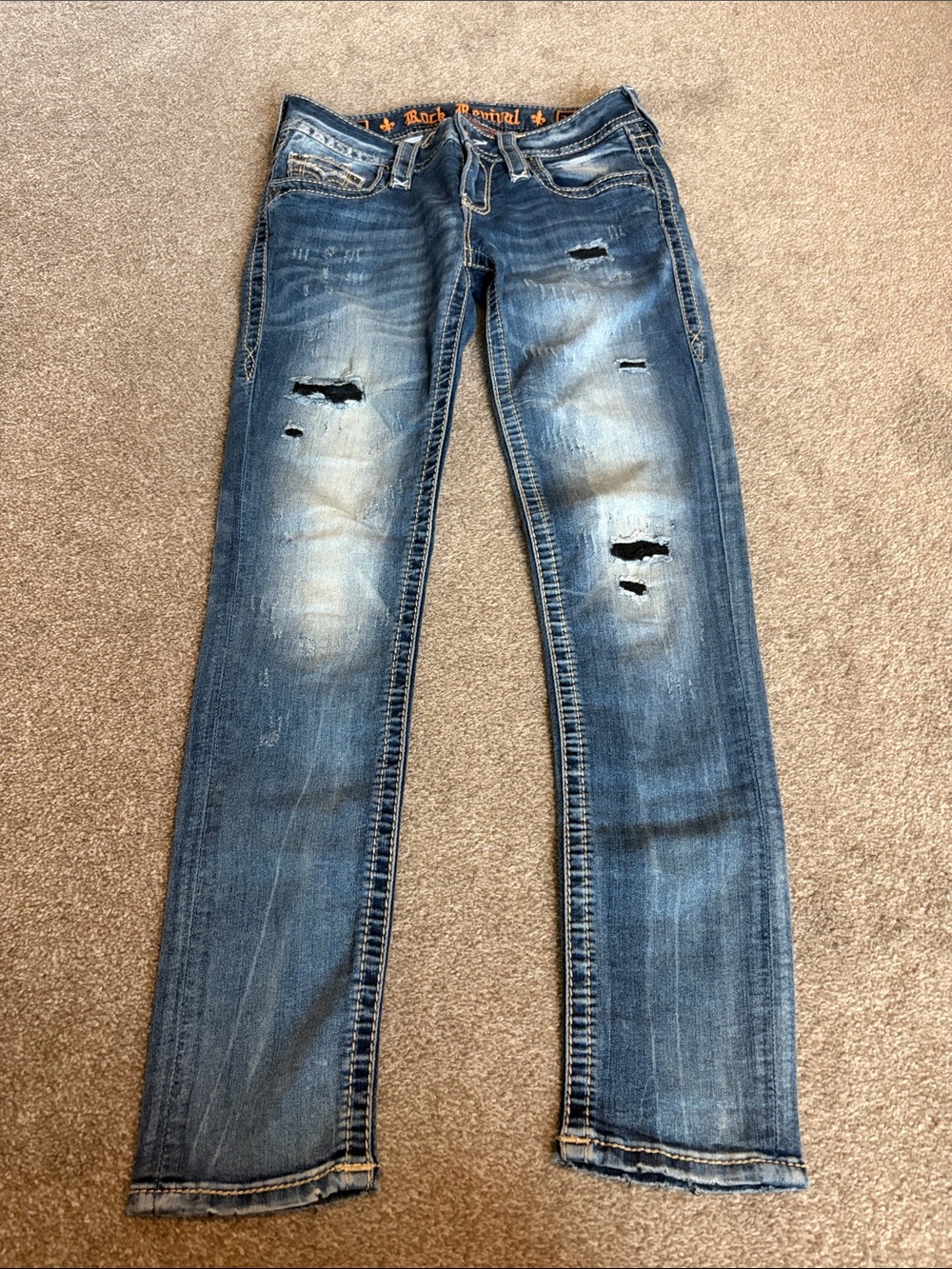 Rock Revival Medium Blue Distressed Dalia Skinny Jeans Women’s size 26/2